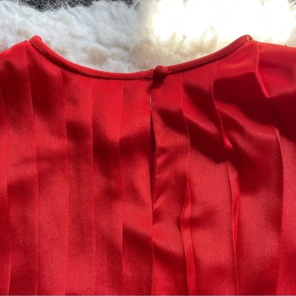 Vtg In The Mood Red Orange Pleated Day Dress - size 8 - Picture 12 of 16
